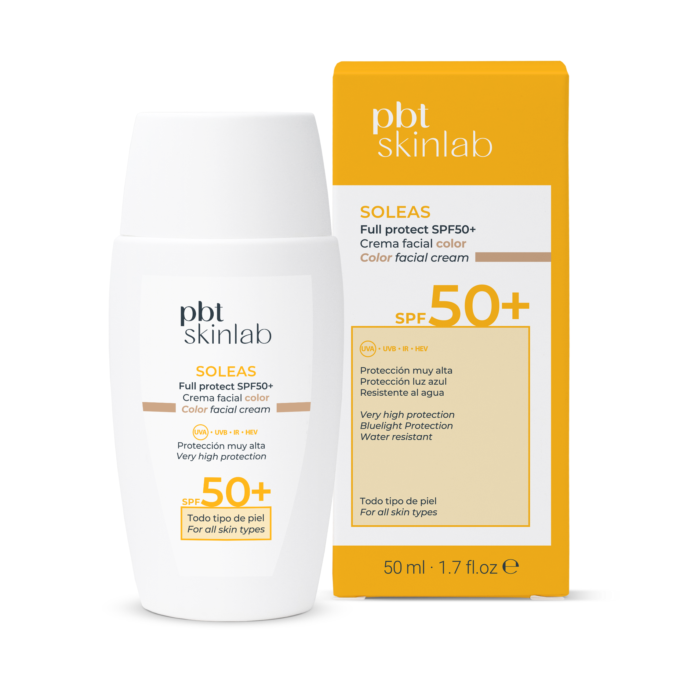 PBT SOLEAS Full Protect SPF50+ con Color 50 ml - PBT Skinlab